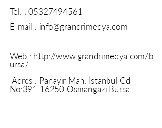 Grand Rimedya Hotel Bursa iletiim bilgileri